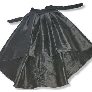 IRIS Small Asymmetrical Tie Front Ruffle Skirt Black Long Back Short Front